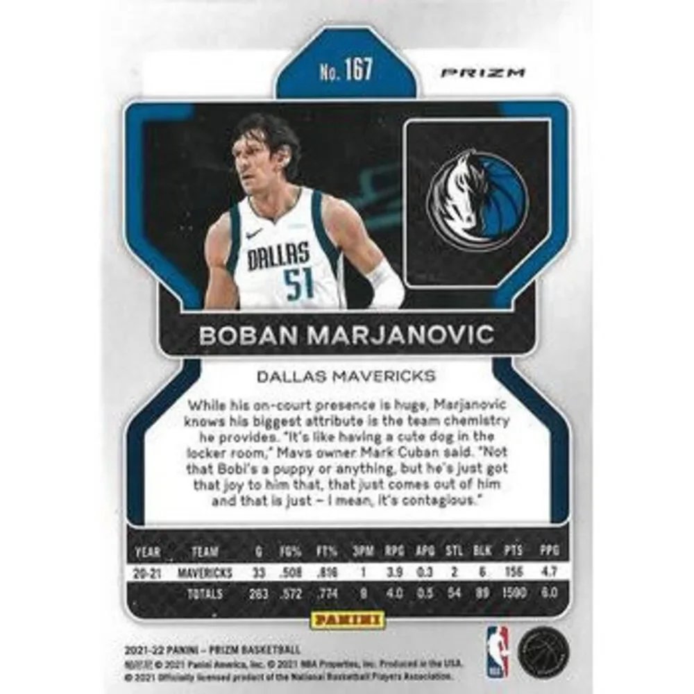 2021-22 Panini Silver Prizm Boban Marjanovic 167 Dallas Mavericks